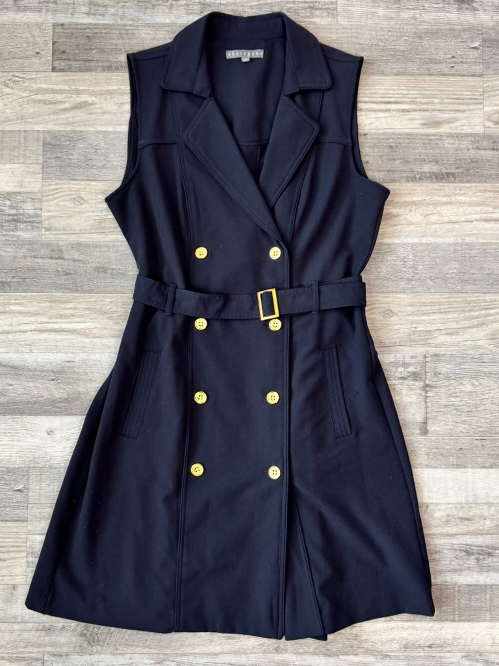 Sharango Navy Sleeveless Stretch Button Front Dress Size 10 Belted J11